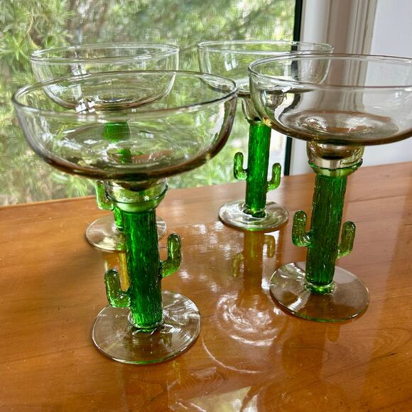 Set of 4 Vintage Green Cactus Stem Margarita Glasses – 7” - Picture 10 of 15